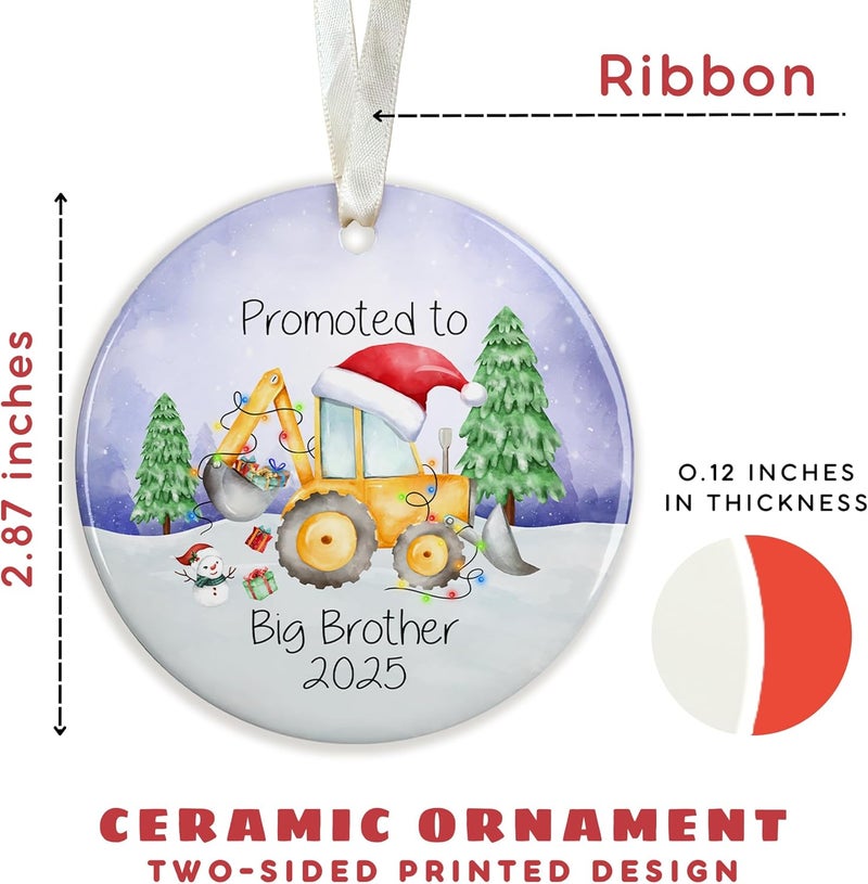 SUCHAGIFT Big Brother Ornament 2025 - Big Brother Christmas Ornaments 2025, Babys First Christmas Ornaments 2025 Boy Girl - Brothers Gifts - Ceramic Monster Truck Excavator Construction Ornament - Image 2
